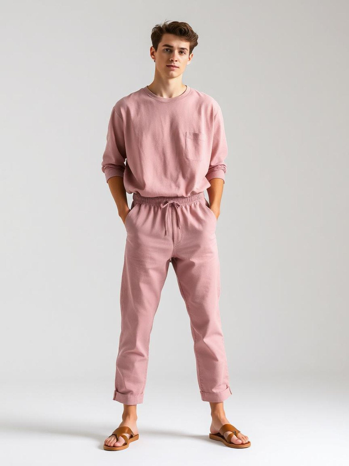Dusty Pink Drawstring Linen Trousers