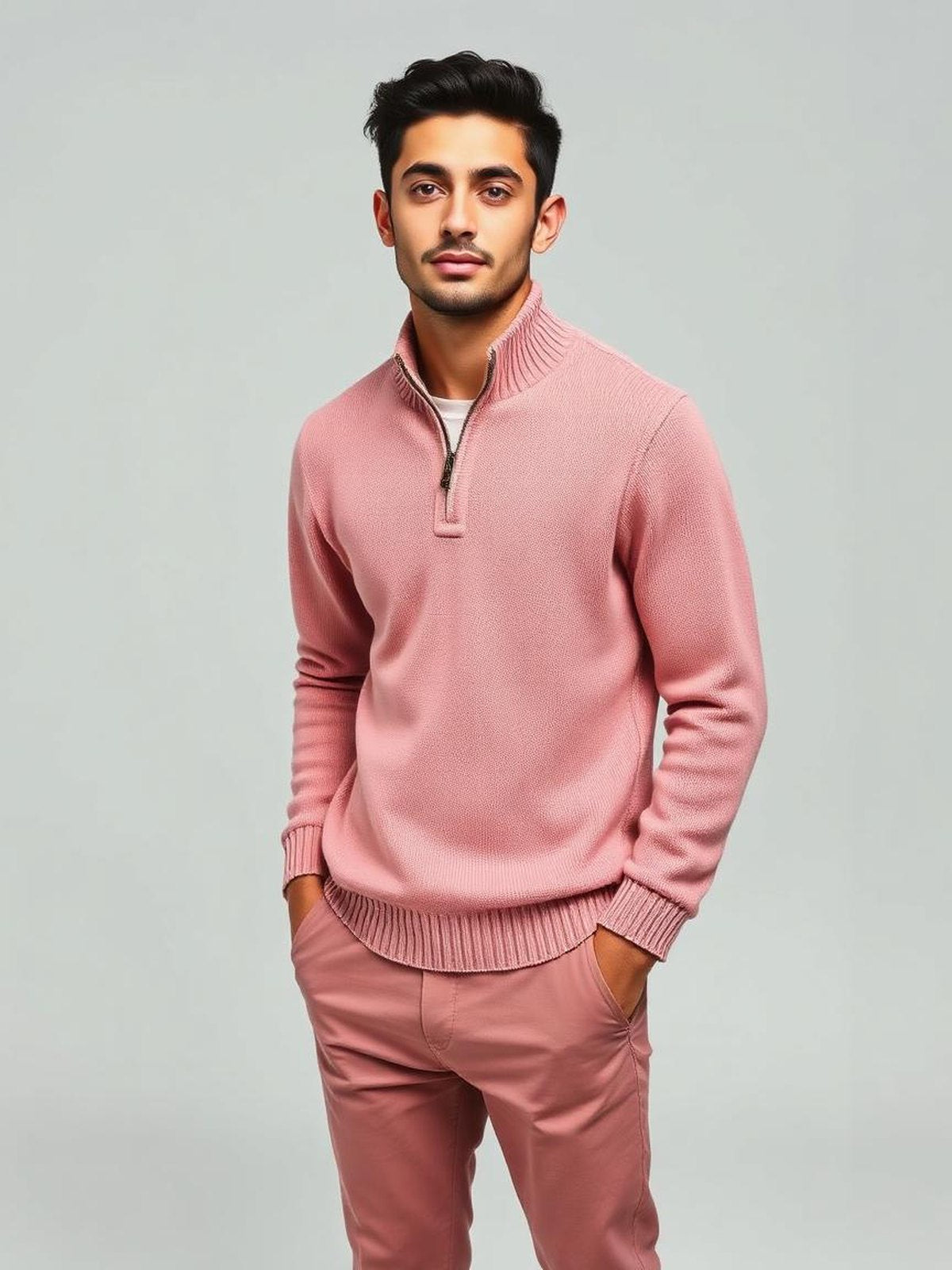Dusty Pink Quarter Zip Knit Sweater
