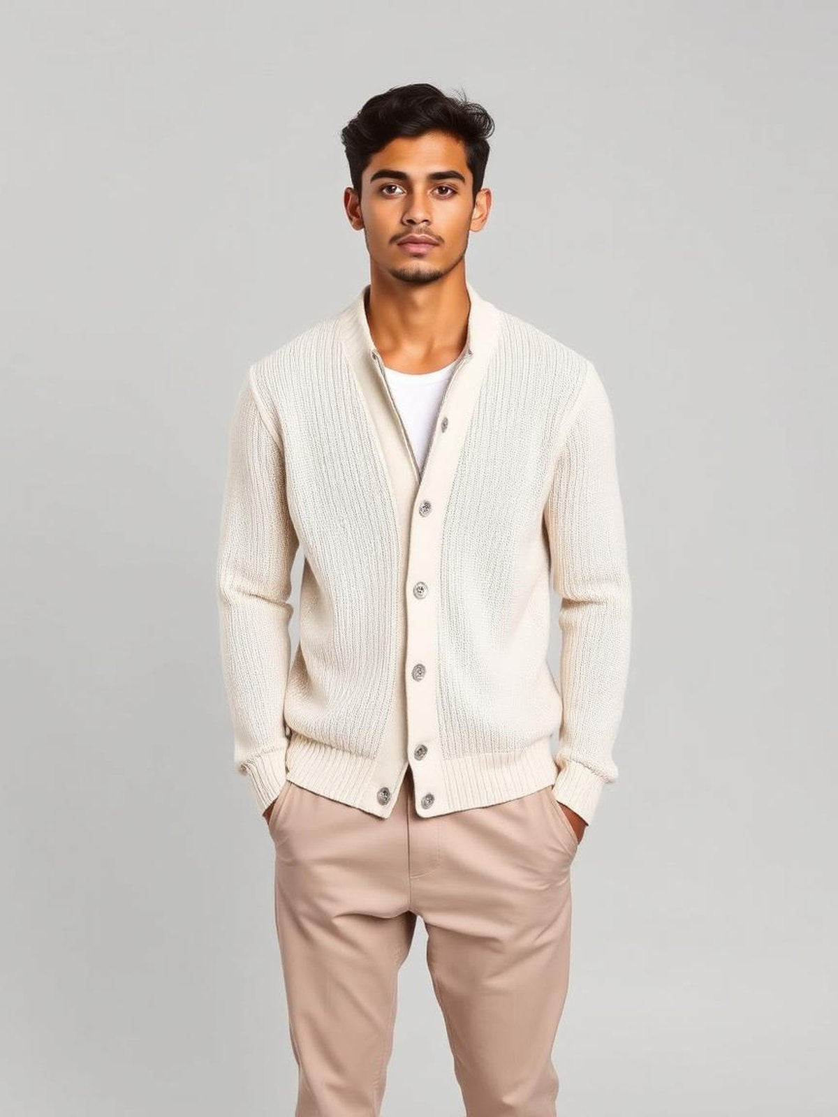 Ecru Zip-Through Knit Cardigan — Ecru