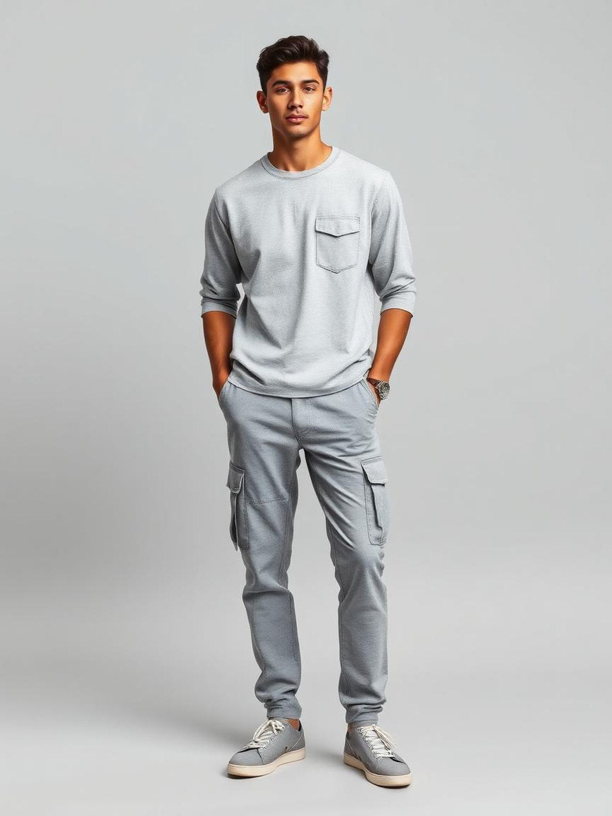 Grey Melange Cargo Utility Trousers