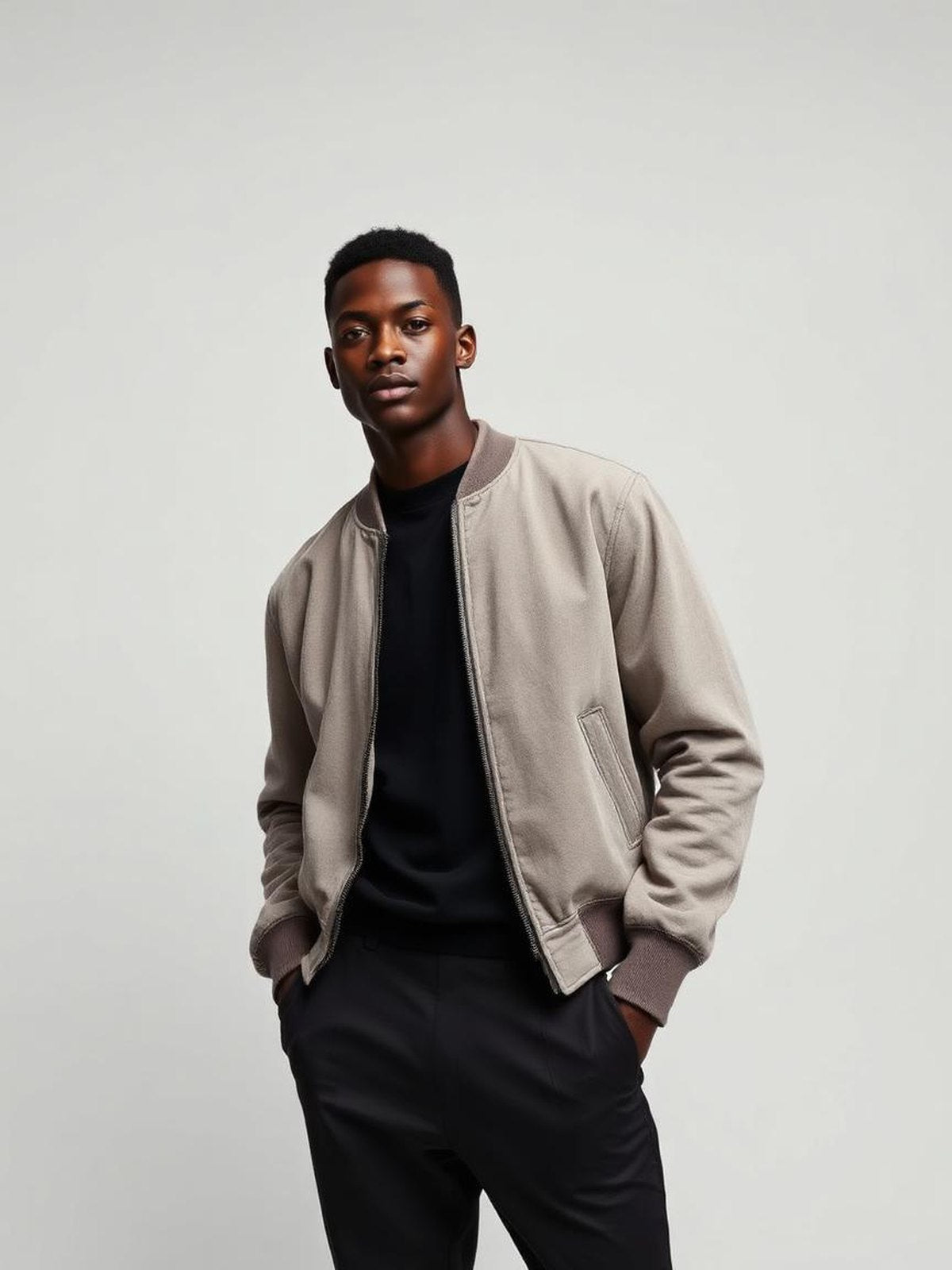Grey Melange Faux Suede Bomber Jacket