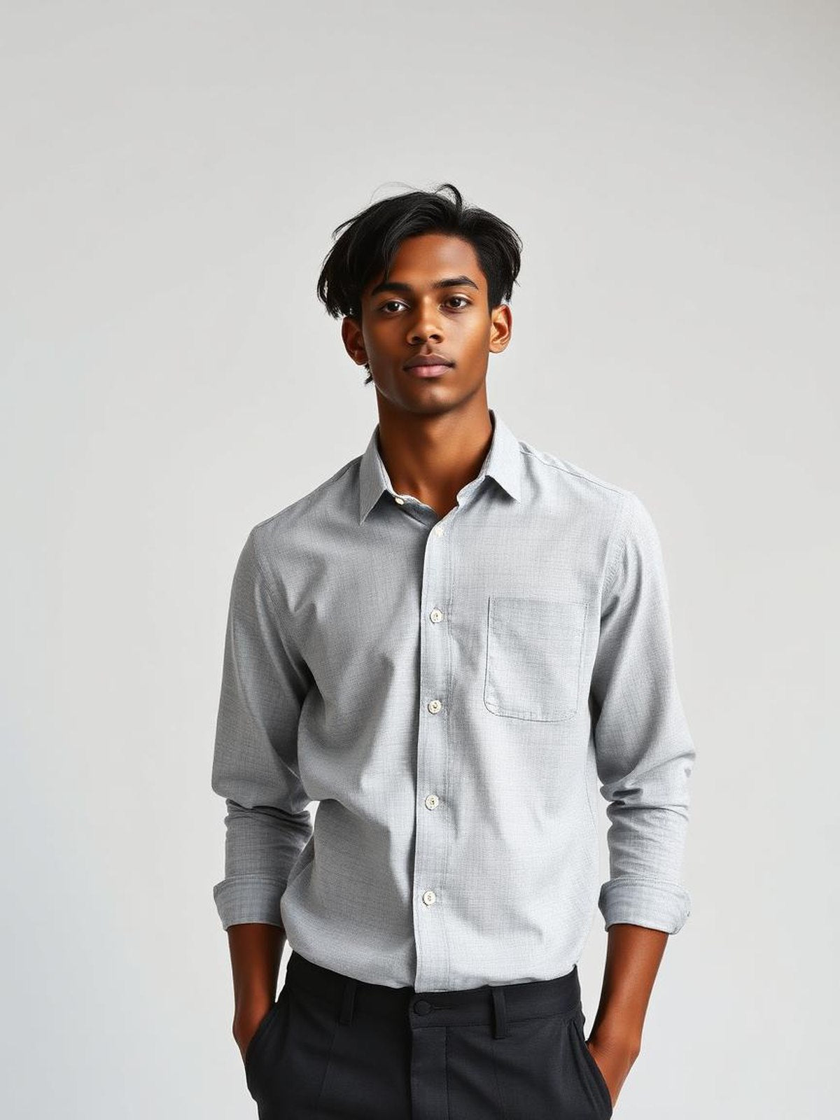 Grey Melange Oxford Button-Down Shirt