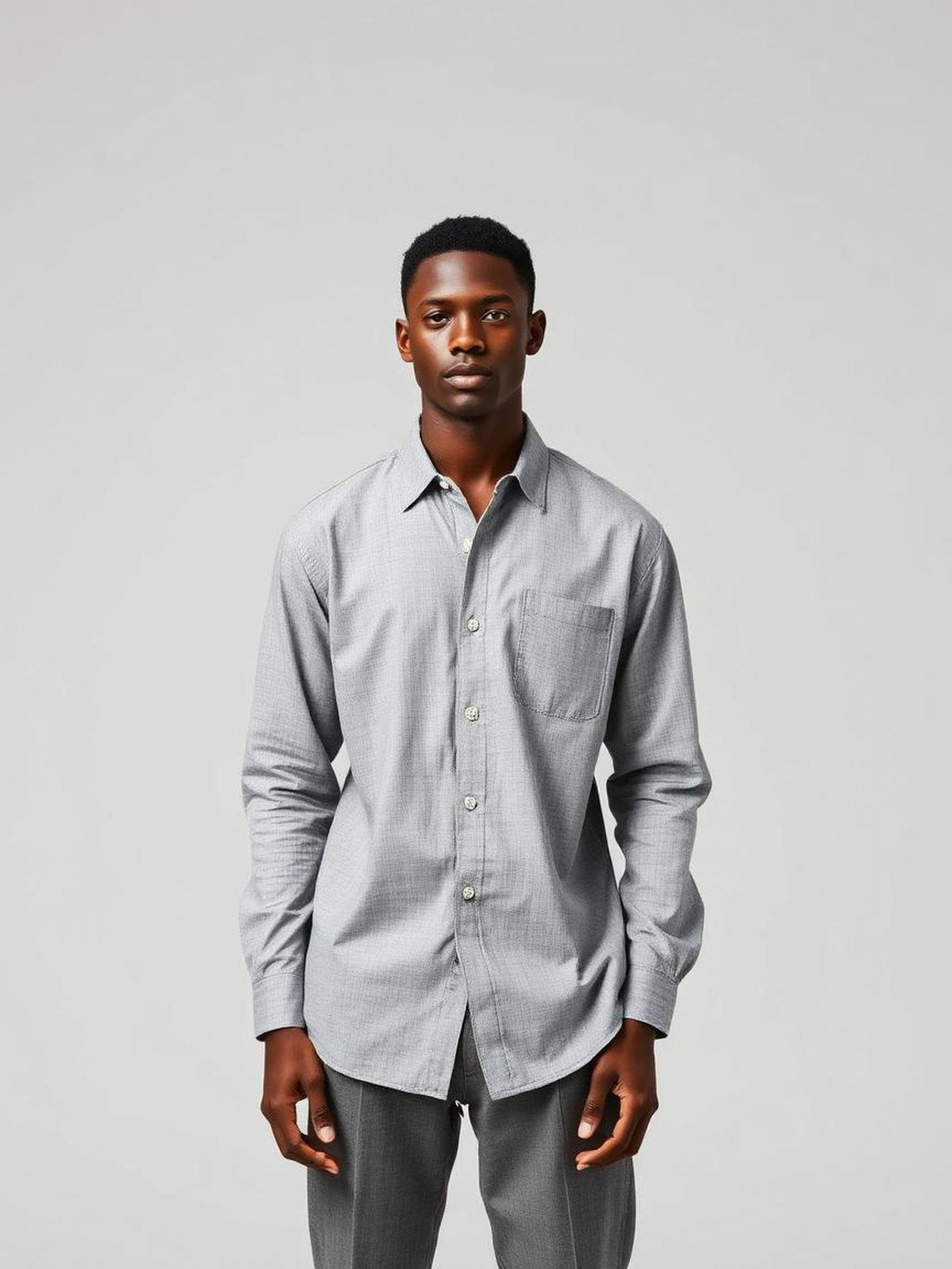 Grey Melange Printed Camp Collar Shirt
