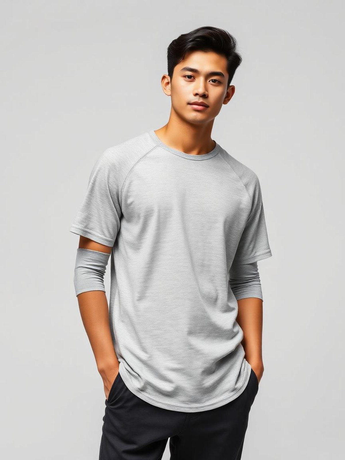 Grey Melange Raglan Baseball Tee