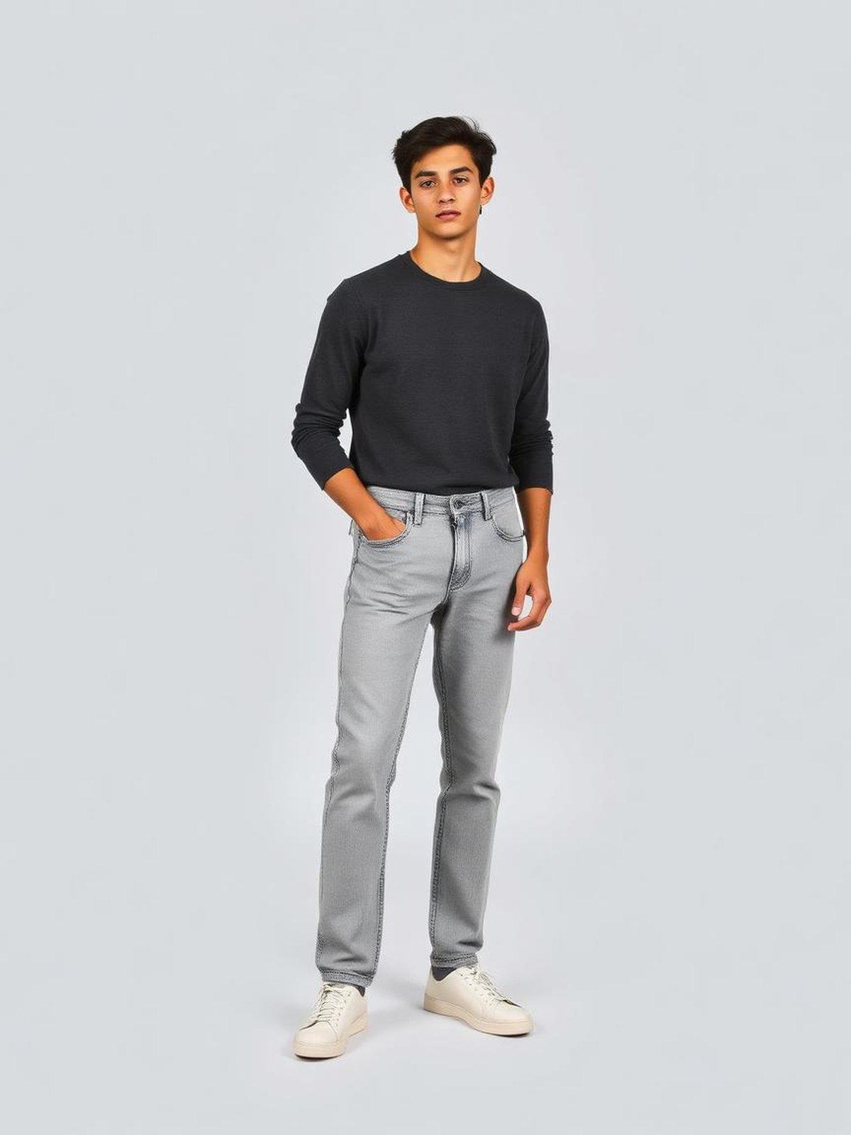 Grey Melange Selvedge Straight Jeans