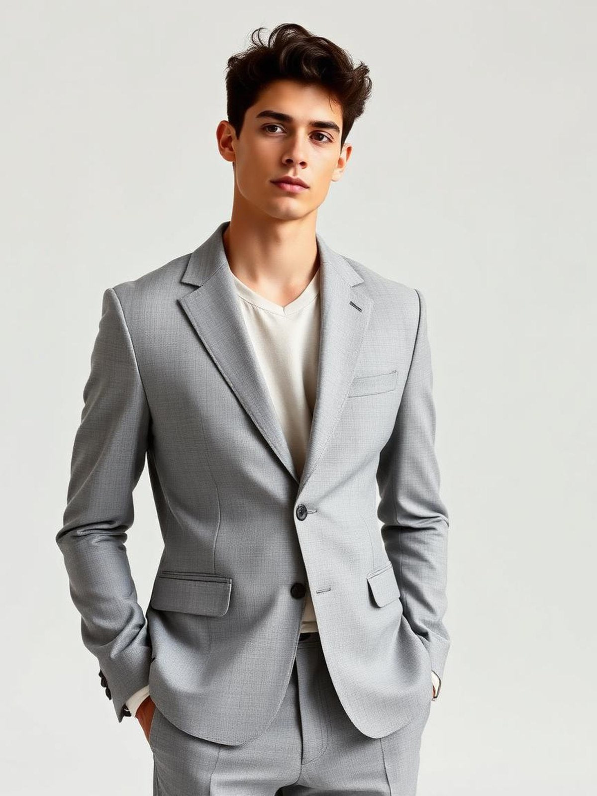 Grey Melange Single Breasted Suit Blazer