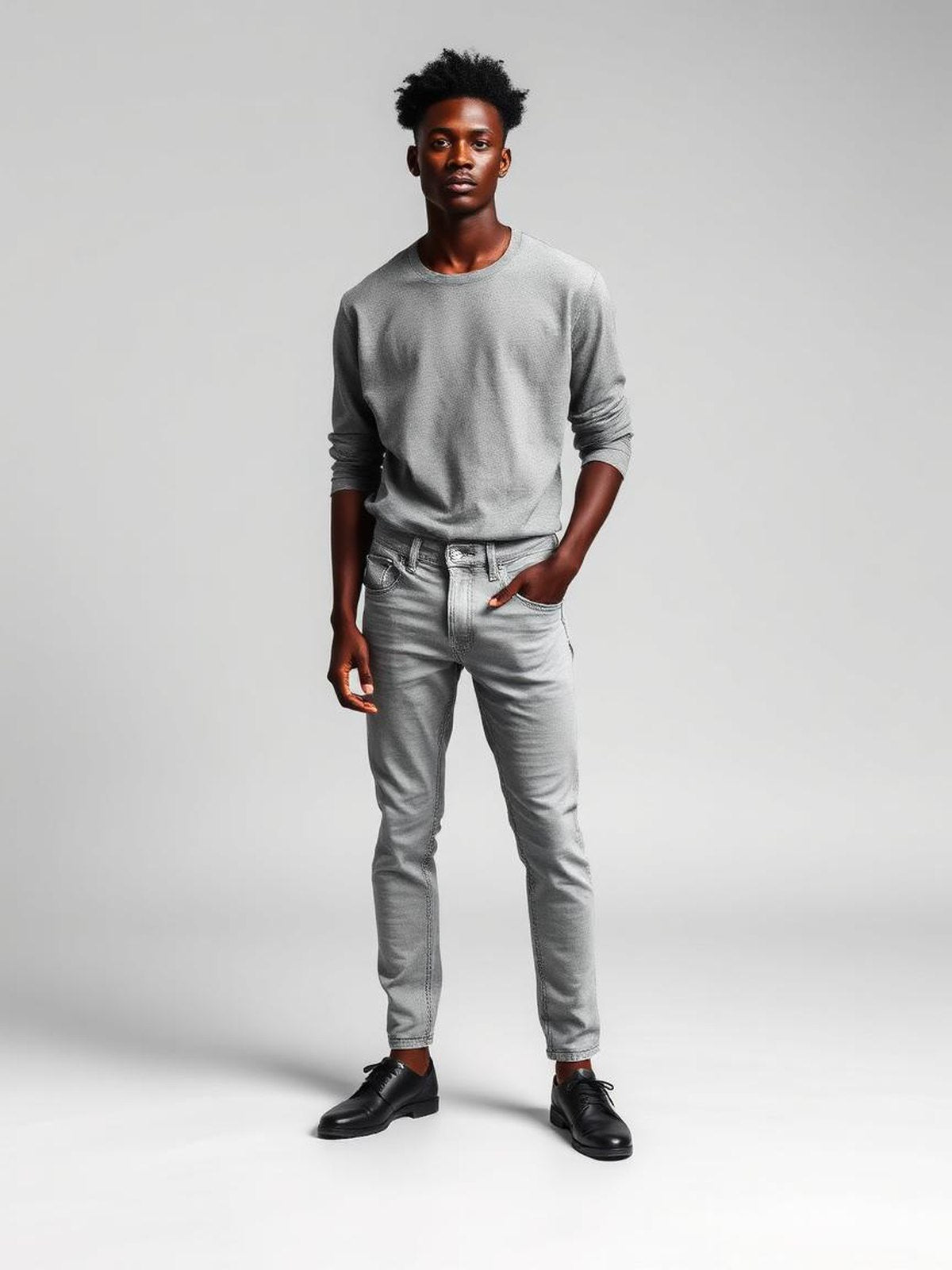 Grey Melange Slim Tapered Jeans