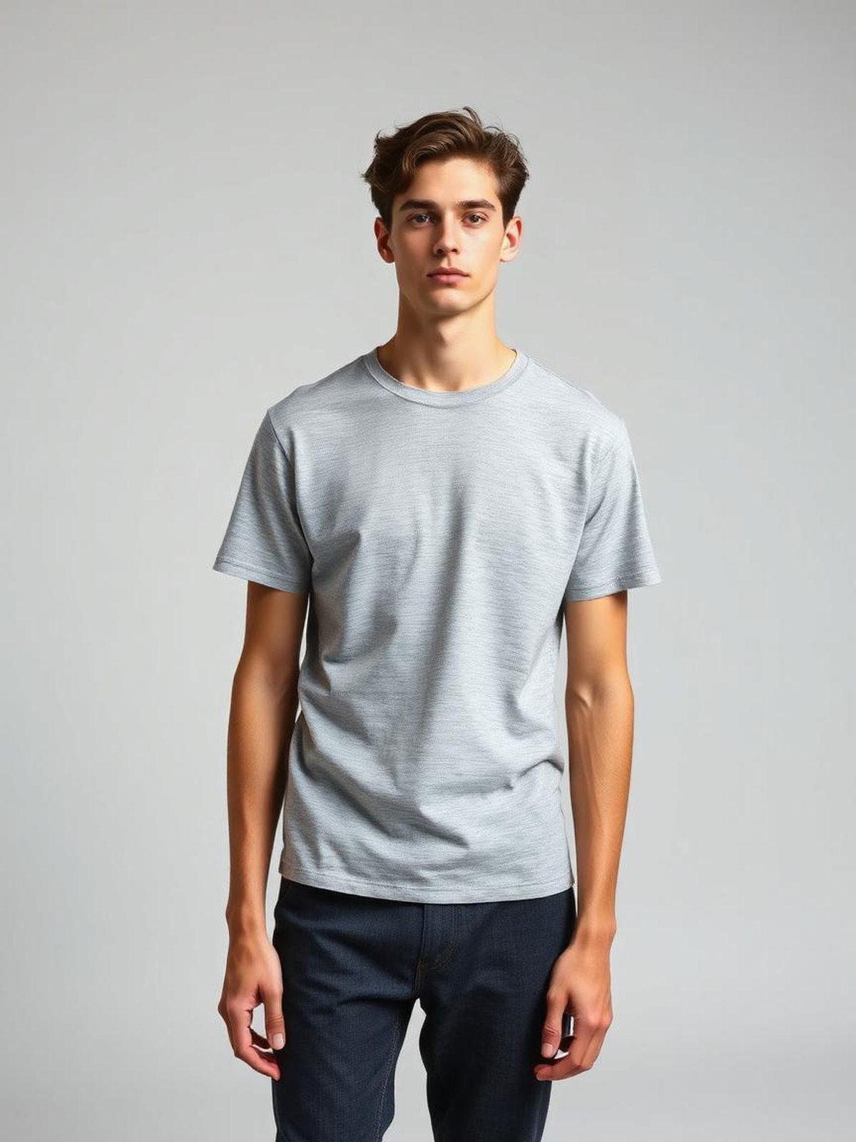 Grey Melange Slub Crew Neck Tee