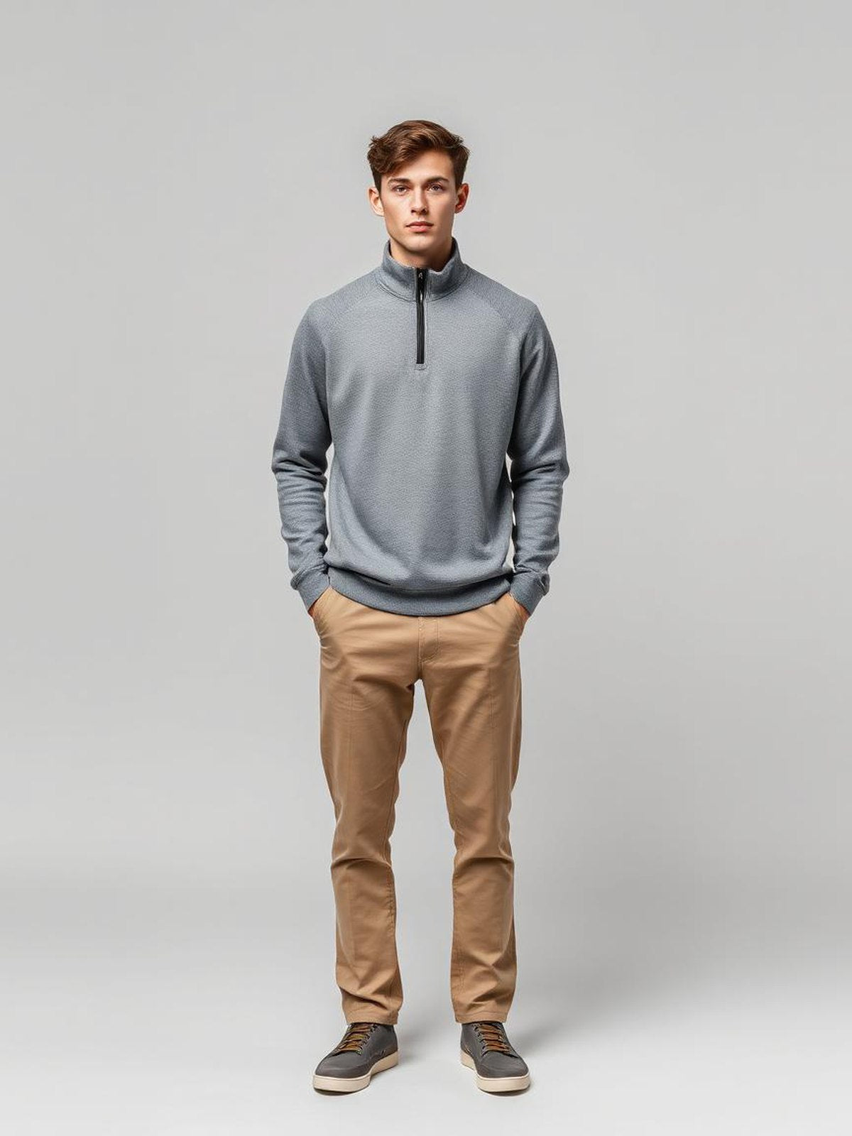 Half-Zip Funnel Neck — Grey