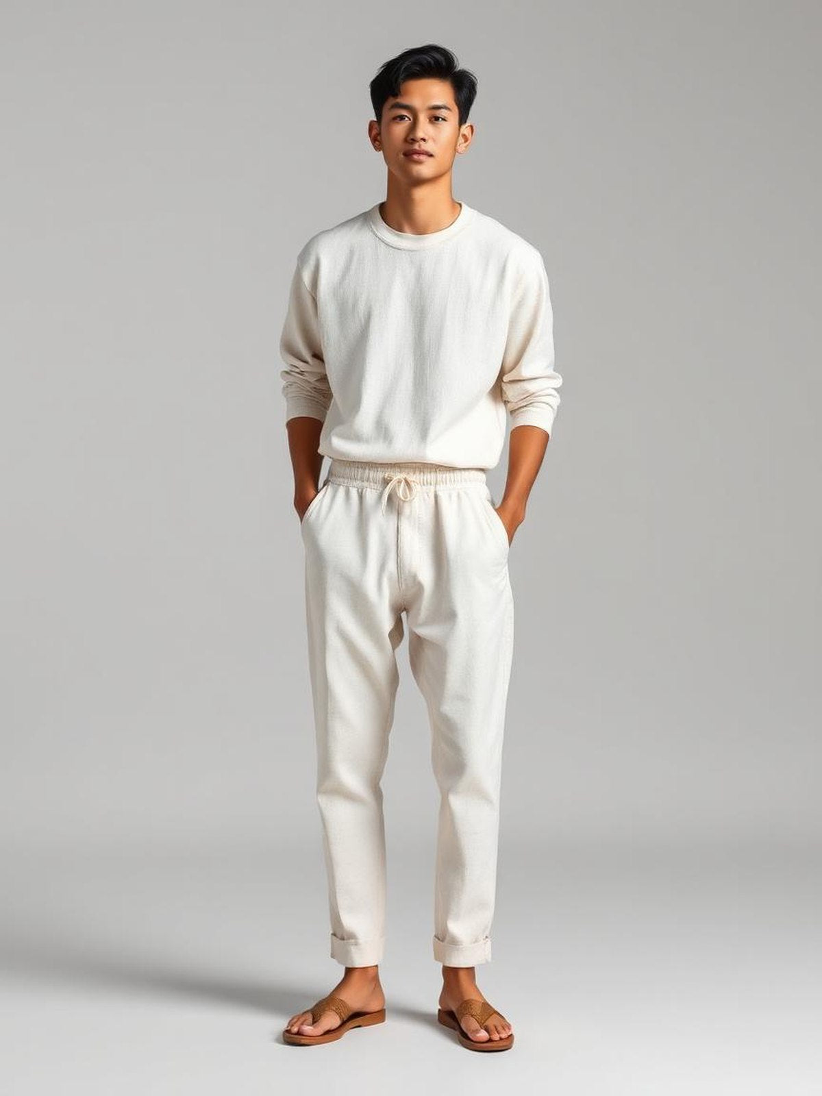 Ivory Drawstring Linen Trousers