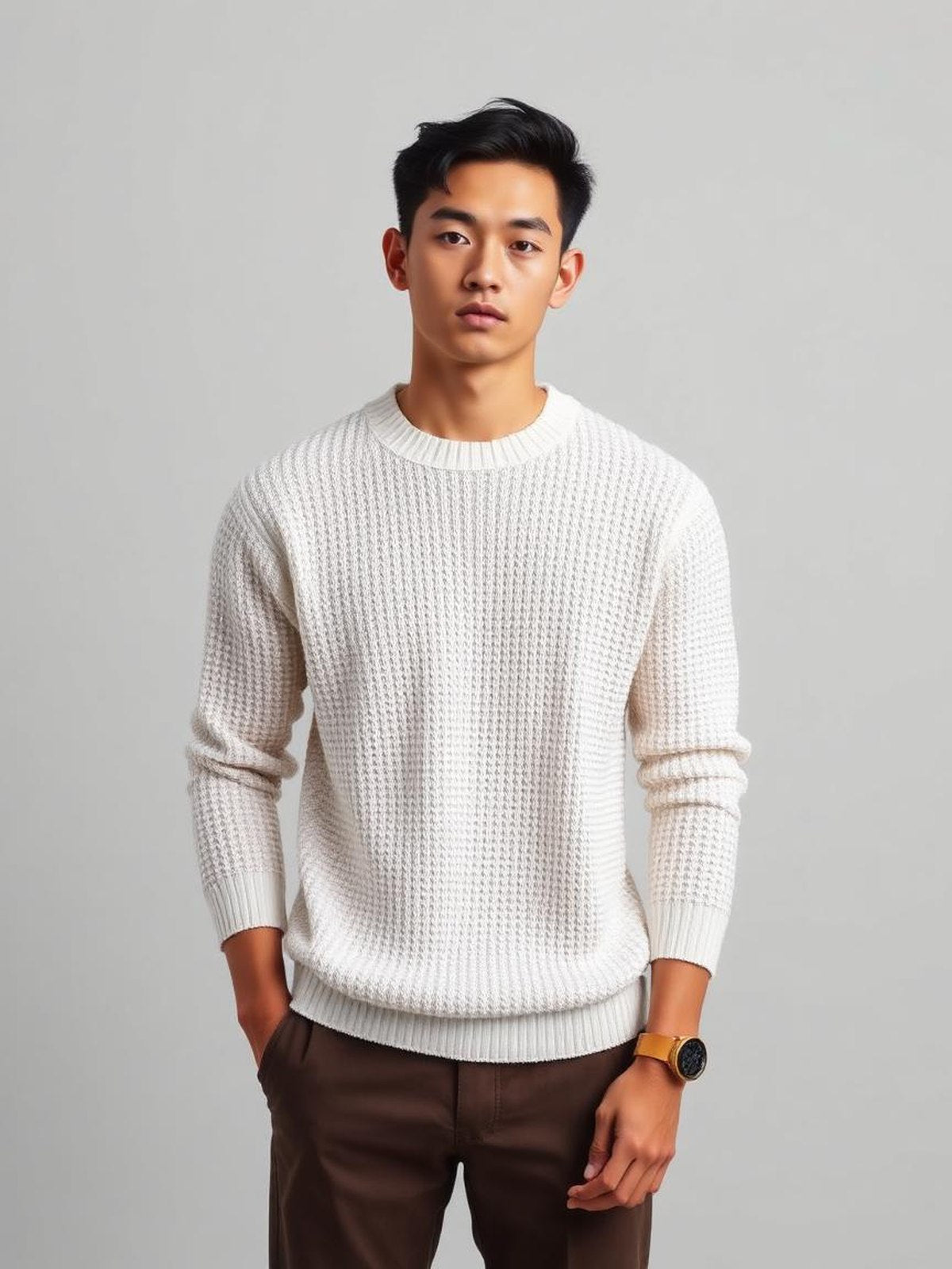 Ivory Waffle Knit Long Sleeve