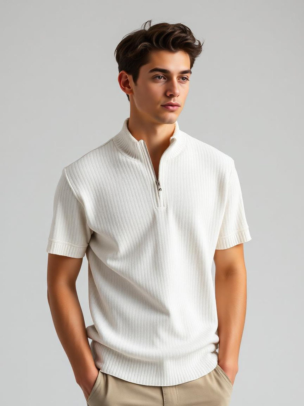 Ivory Zip Neck Polo