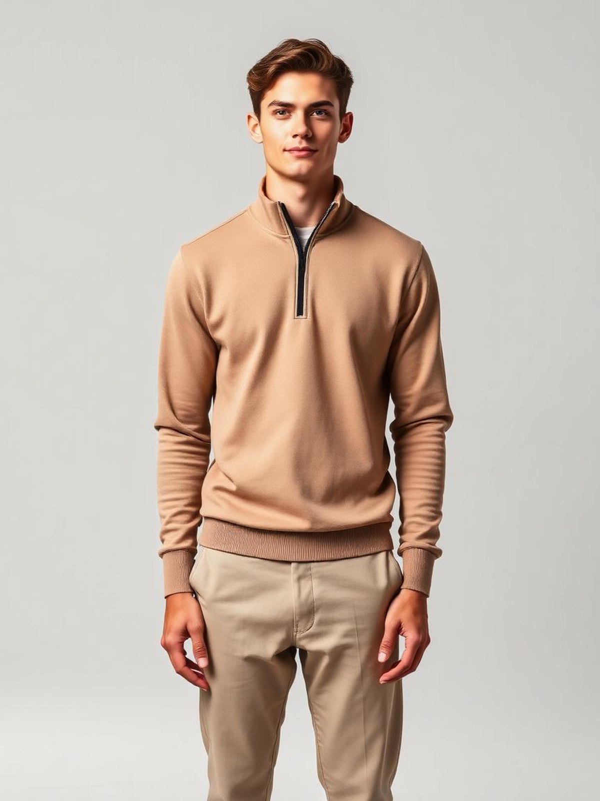 Khaki Half-Zip Funnel Neck — Khaki