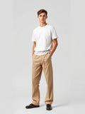 Khaki Pleated Wide Trousers — Khaki