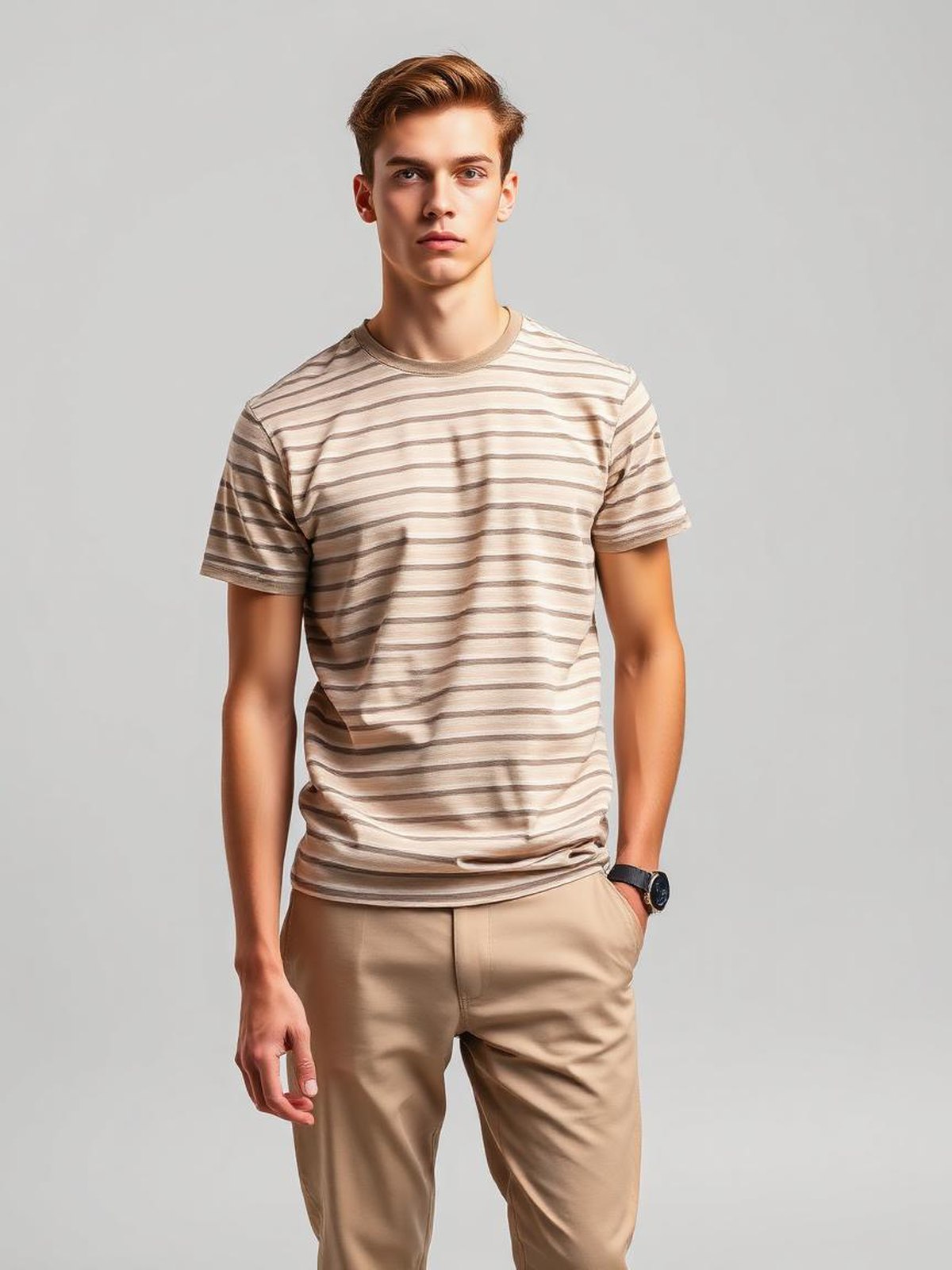 Khaki Striped Breton Tee — Khaki