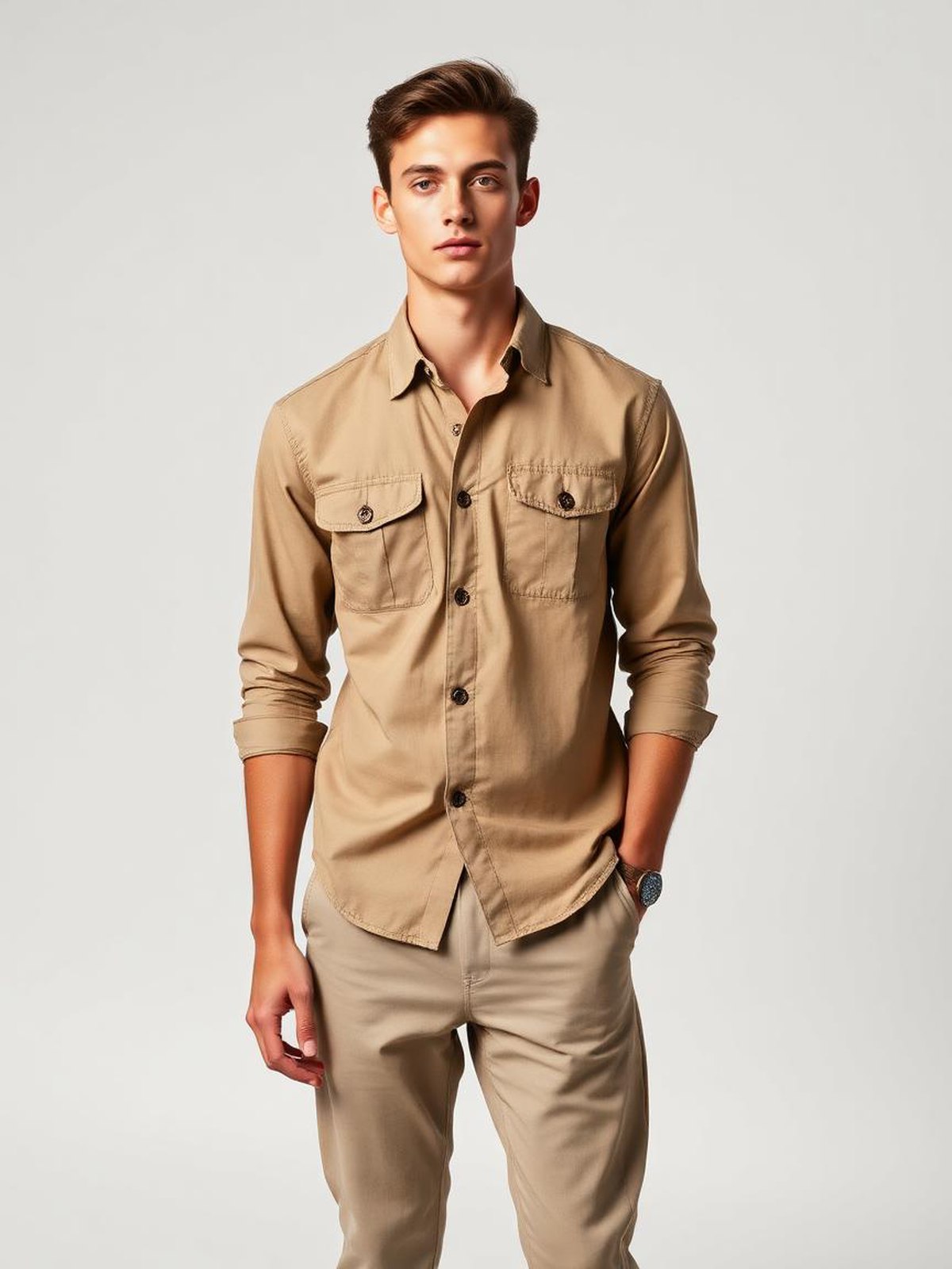 Khaki Twill Utility Shirt — Khaki