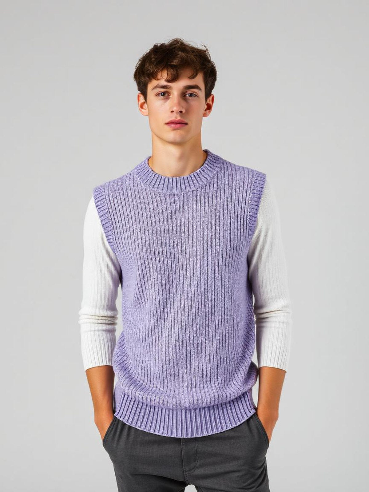 Lavender Textured Knit Sweater Vest