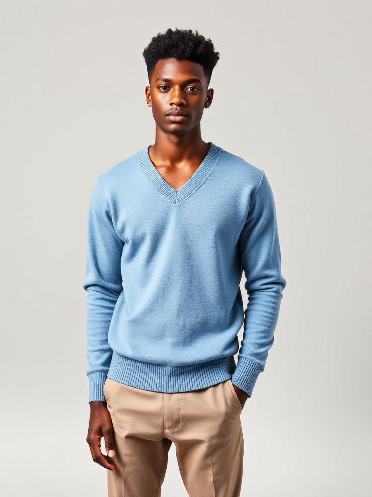 Light Blue Lightweight V-Neck Sweater — Light Blue