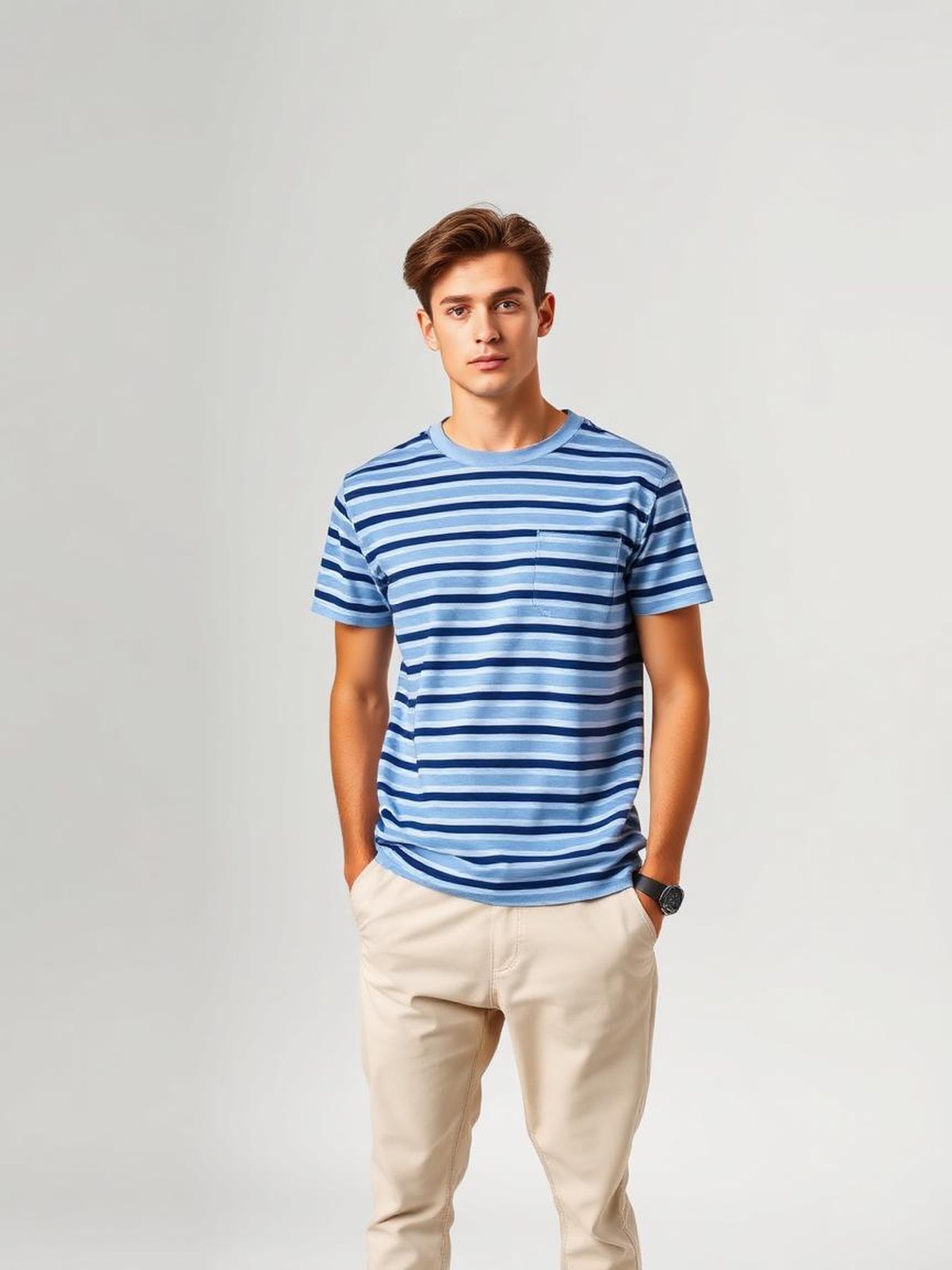 Light Blue Striped Breton Tee — Light Blue