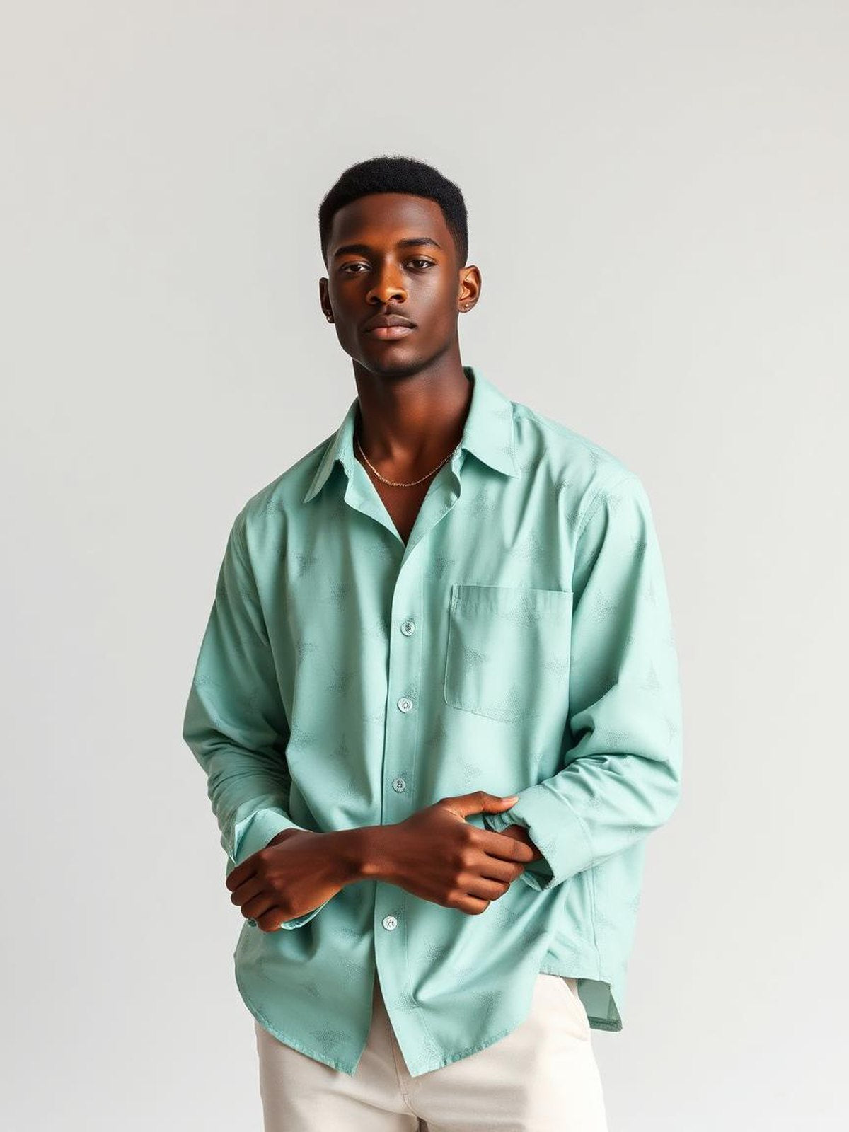 Mint Printed Camp Collar Shirt