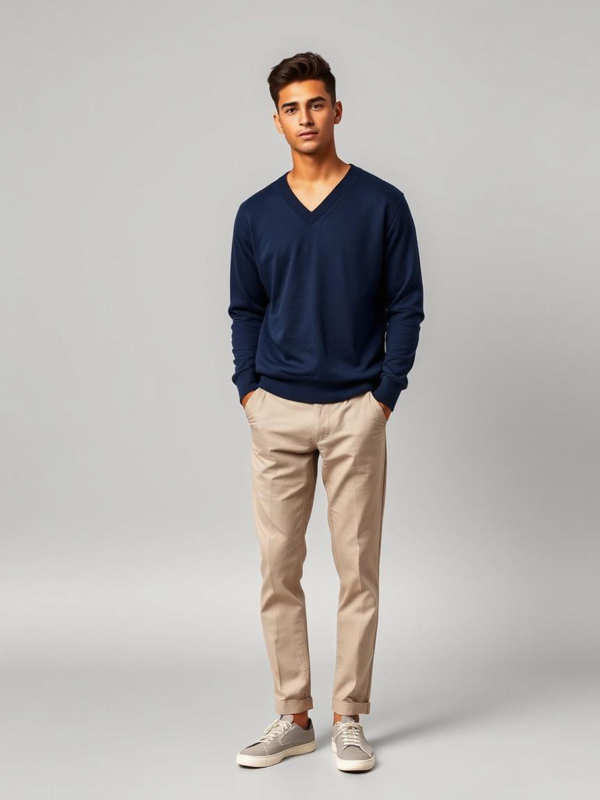 Navy Lightweight V-Neck Sweater — Navy