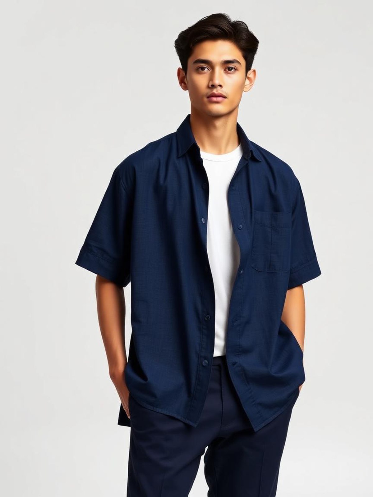 Navy Linen Resort Shirt