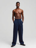 Navy Pleated Wide Trousers