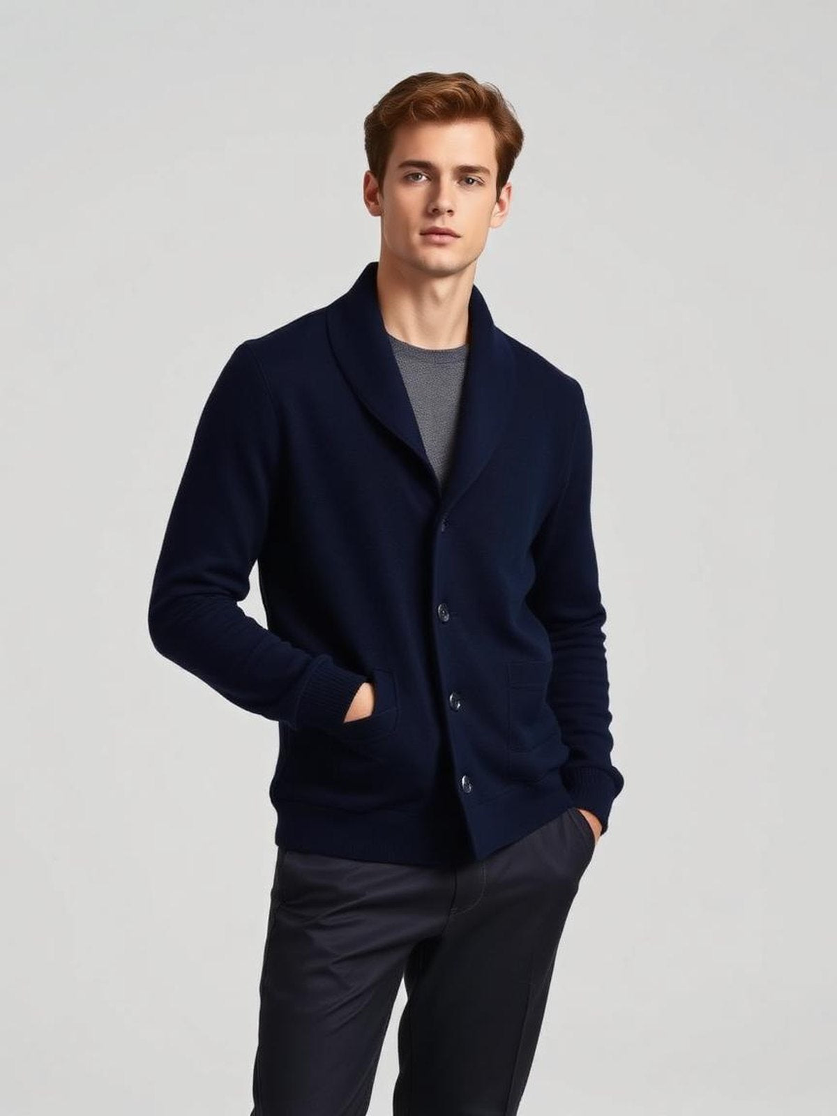 Navy Shawl Collar Cardigan