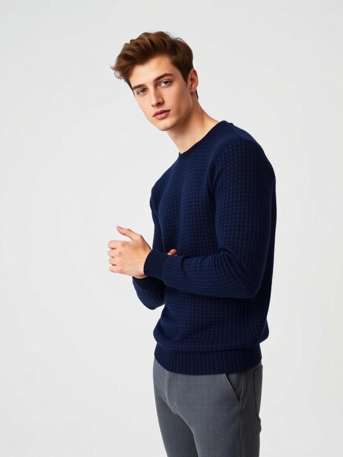 Navy Waffle Knit Long Sleeve