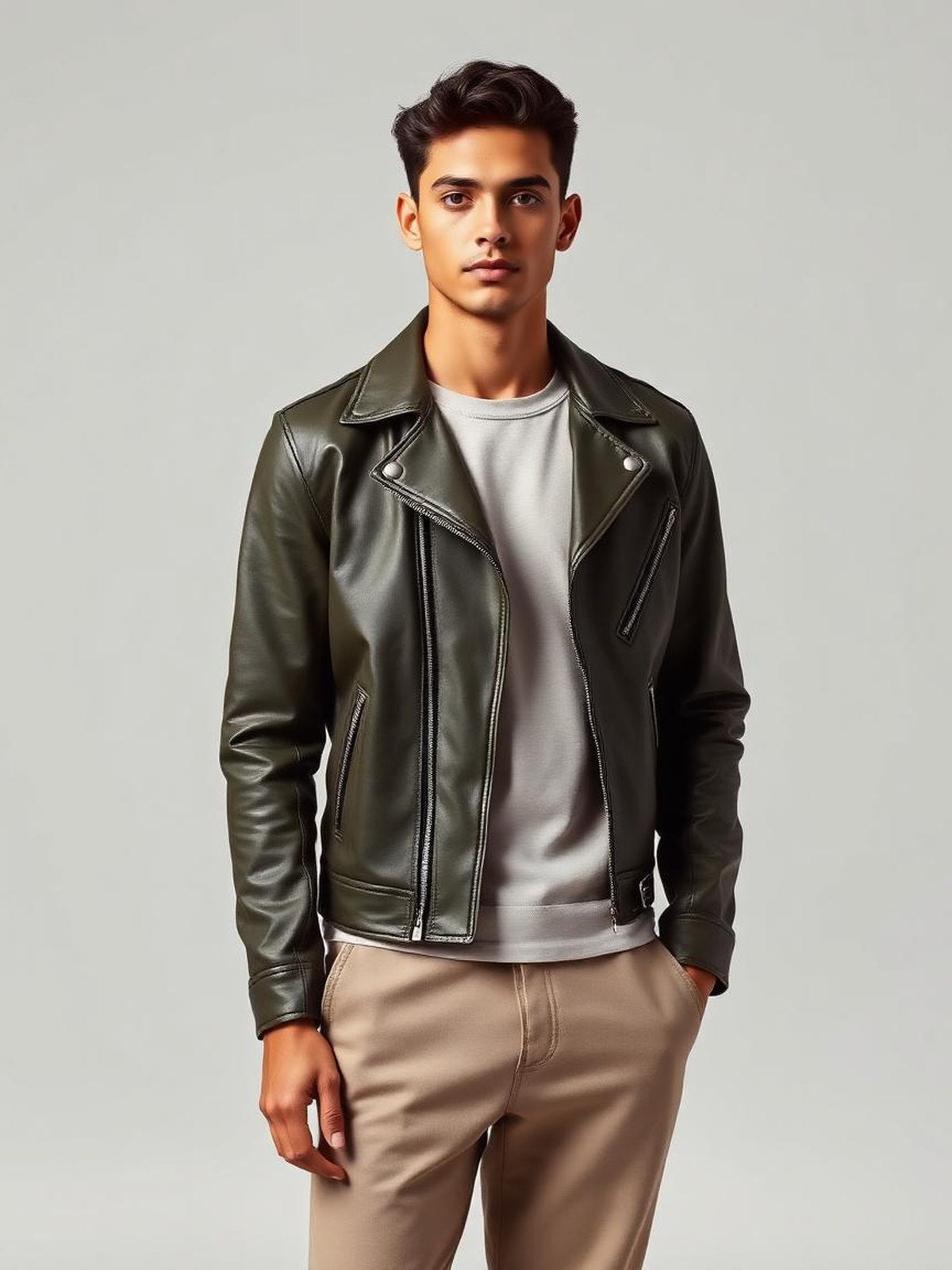 Olive Faux Leather Biker Jacket — Olive