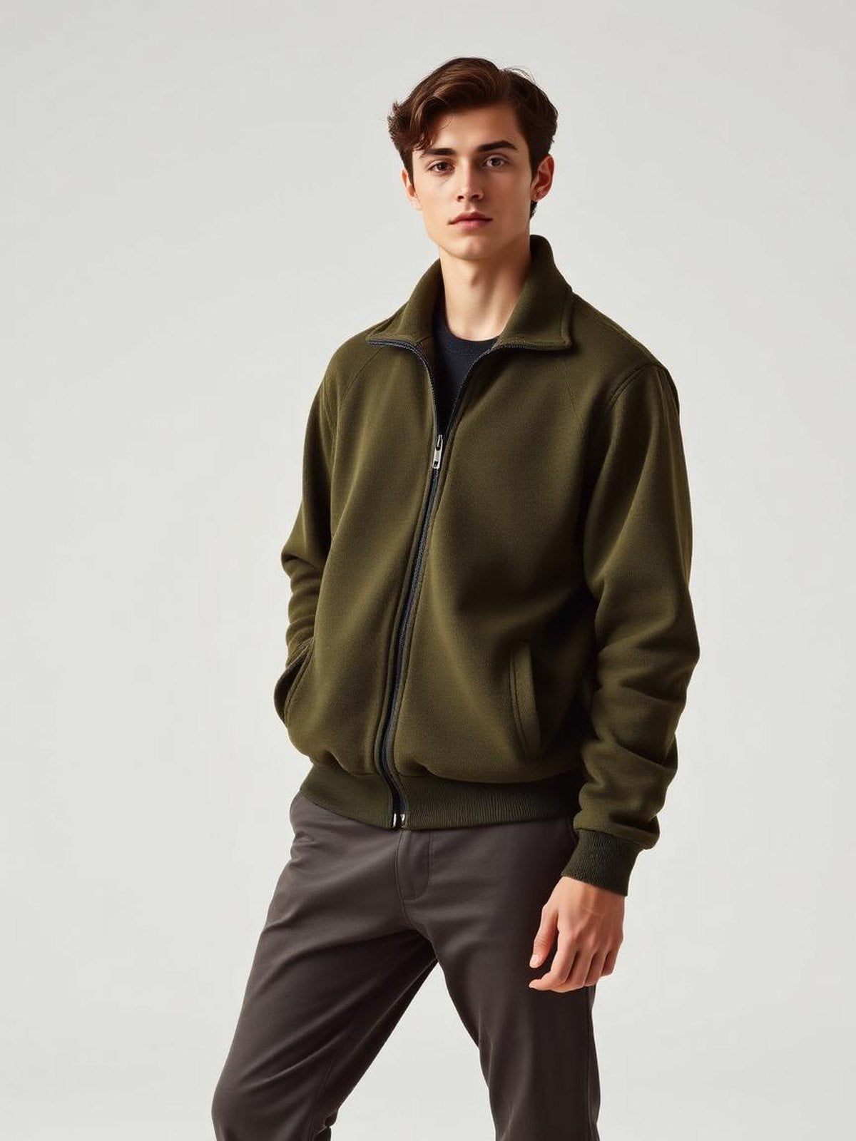 Olive Fleece Zip Jacket