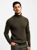Olive Ribbed Turtleneck Sweater