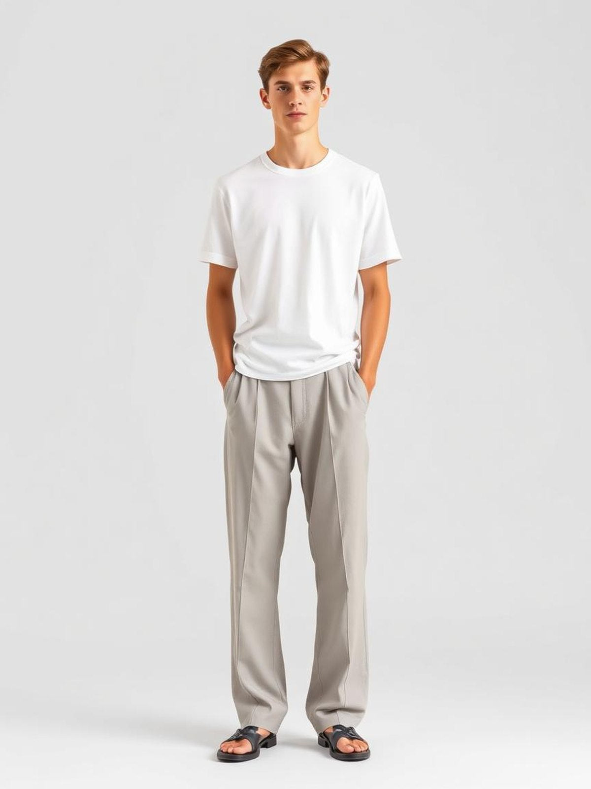 Pleated Wide Trousers — Stone