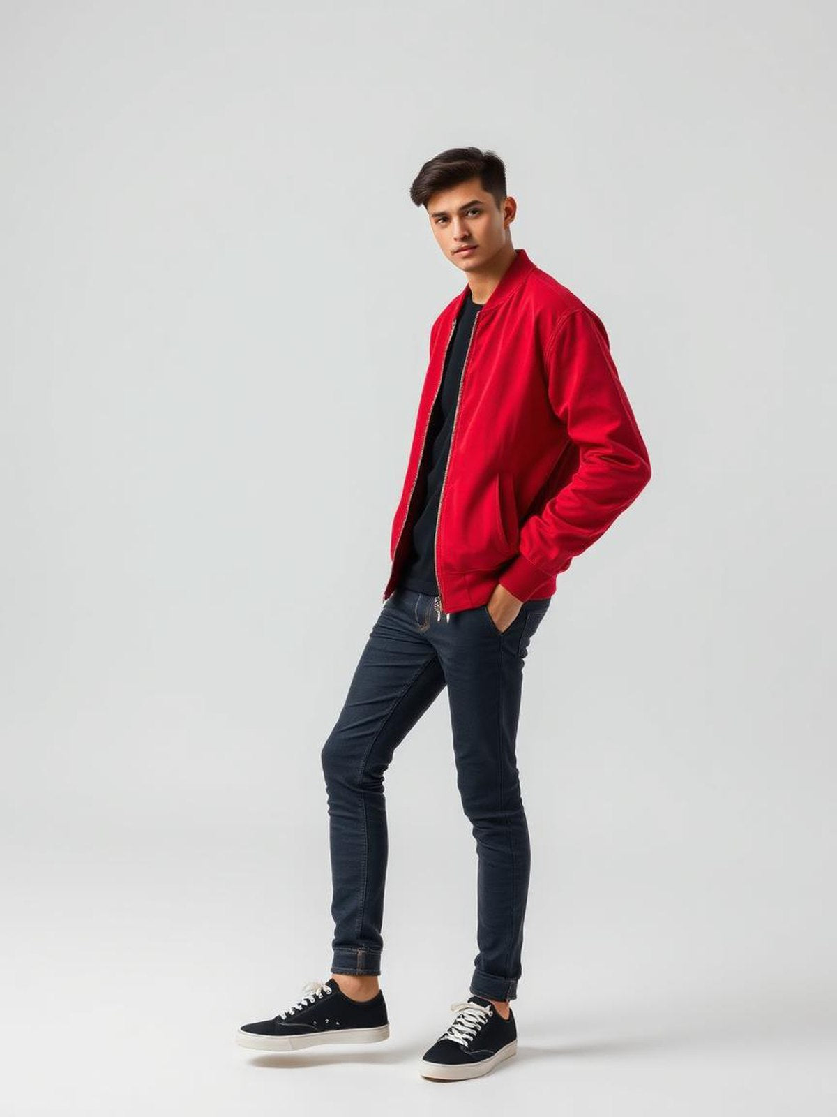Red Faux Suede Bomber Jacket