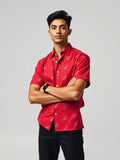 Red Printed Camp Collar Shirt