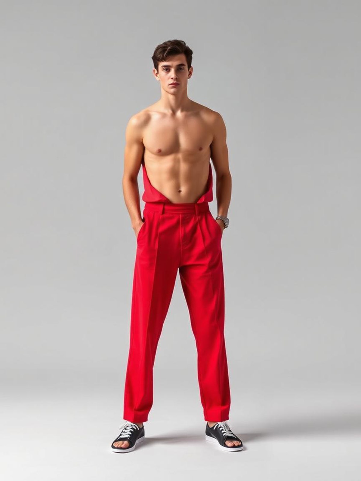 Red Relaxed Tapered Trousers