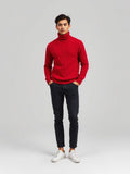 Red Ribbed Turtleneck Sweater