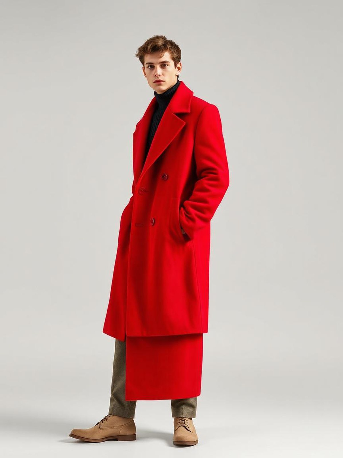 Red Wool Blend Overcoat