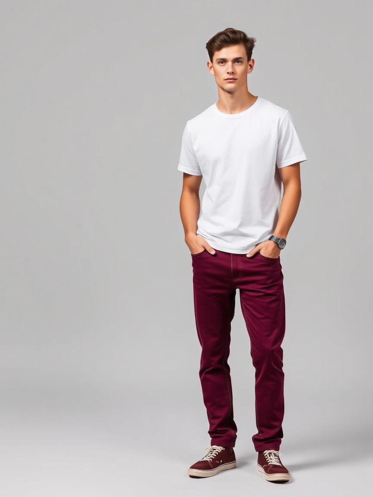 Relaxed Tapered Jeans — Burgundy