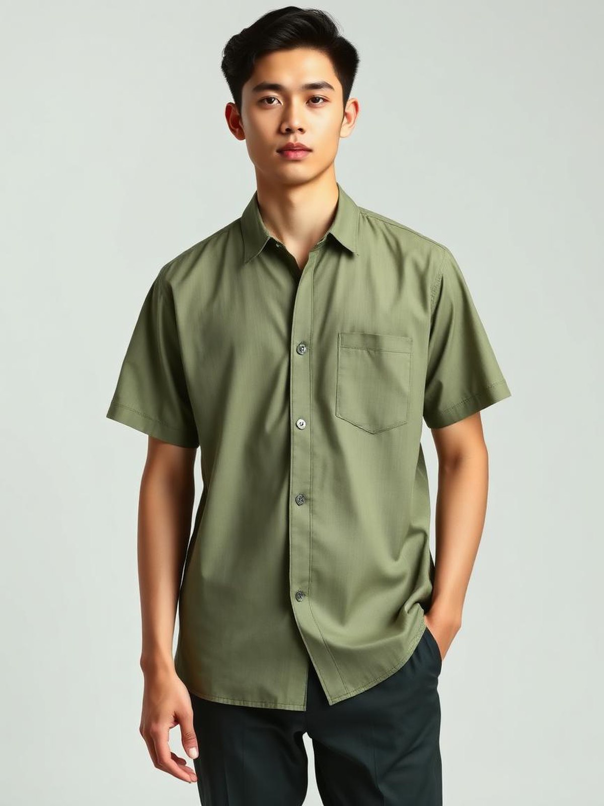 Sage Printed Camp Collar Shirt