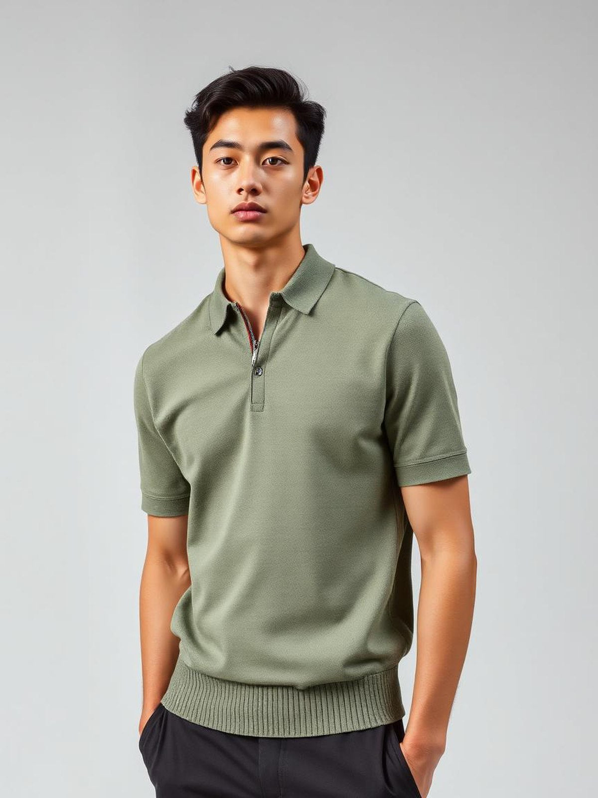 Sage Zip Neck Polo