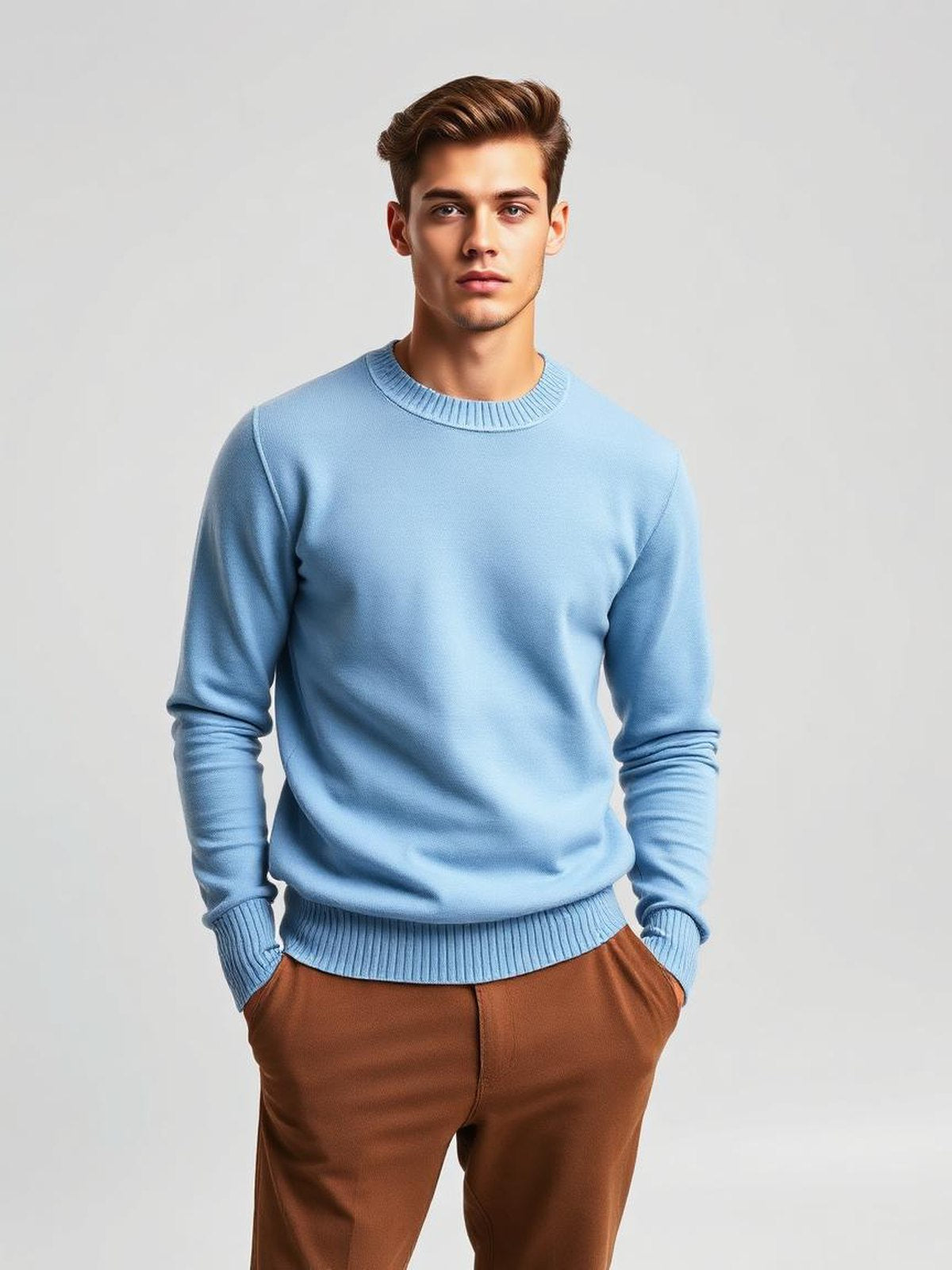 Sky Blue Merino Crew Neck Sweater