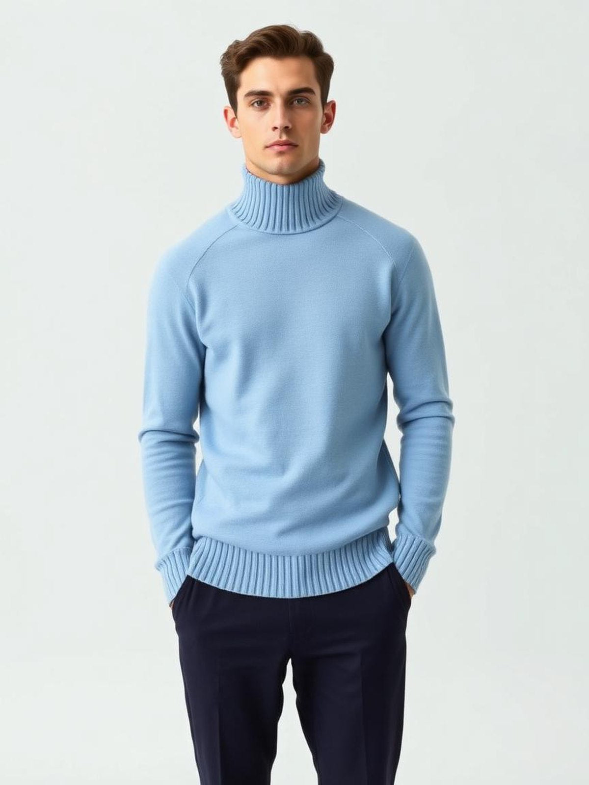 Sky Blue Ribbed Turtleneck Sweater