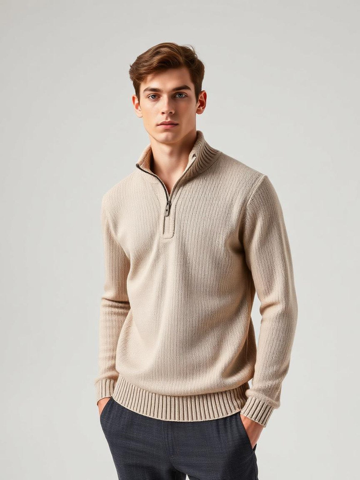 Stone Quarter Zip Knit Sweater