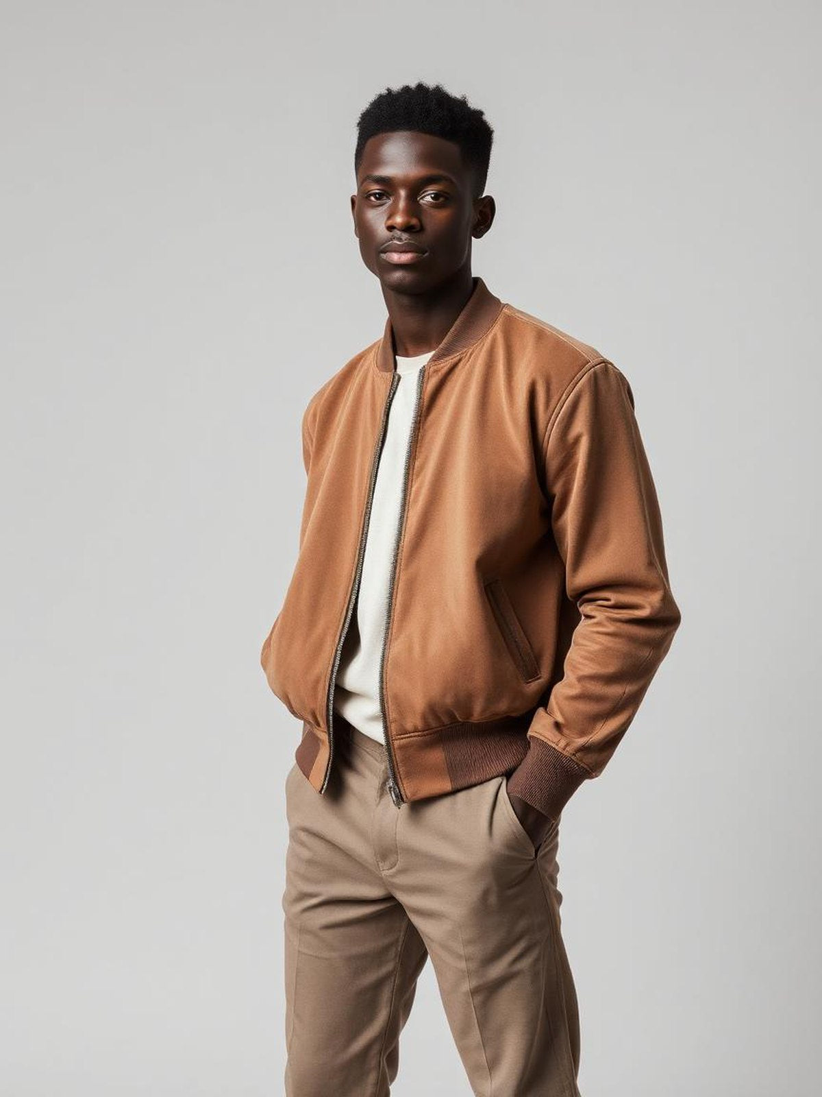 Taupe Faux Suede Bomber Jacket
