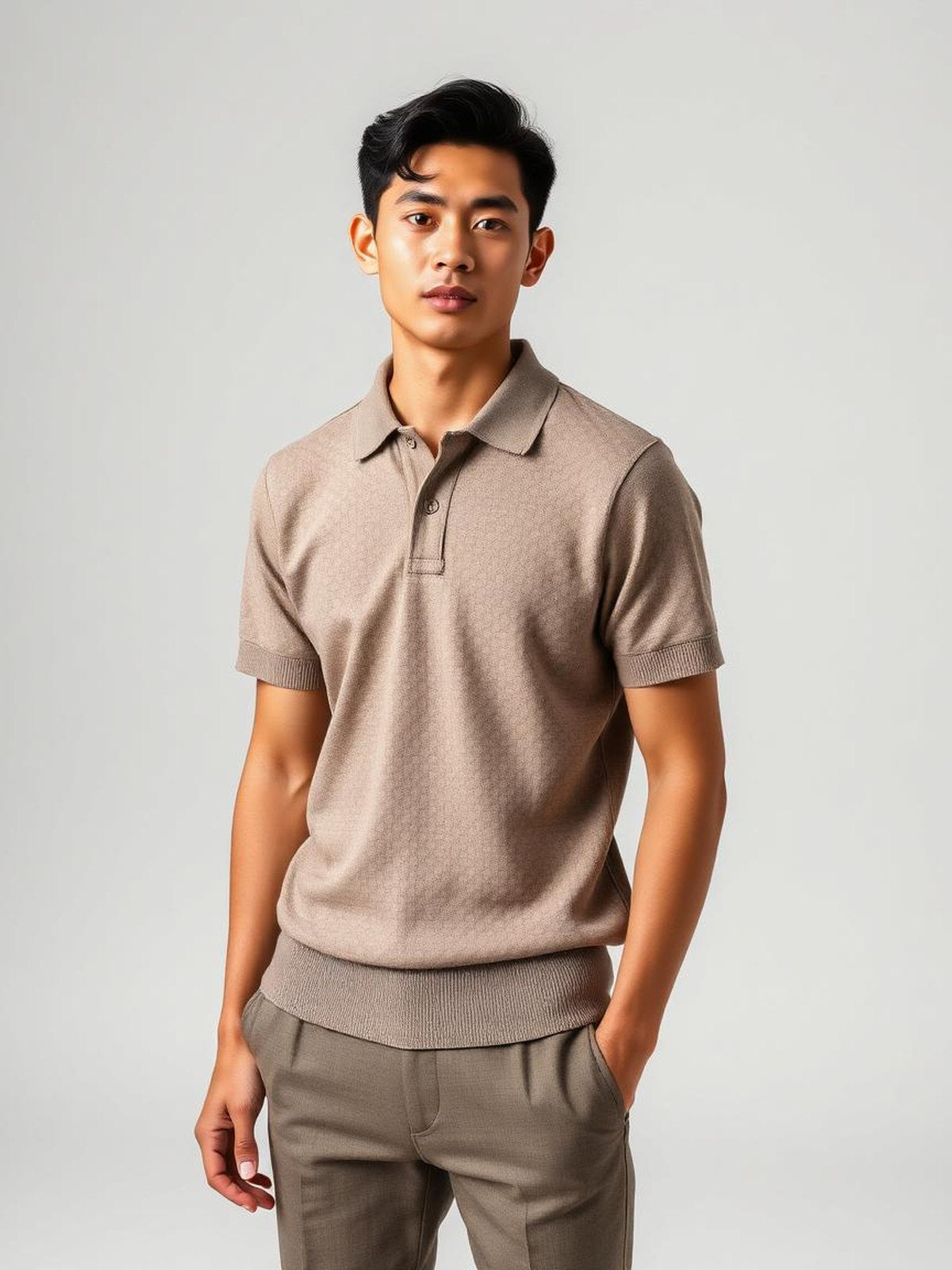 Taupe Pique Polo Shirt