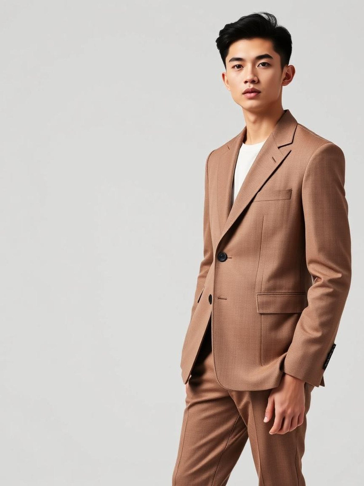 Taupe Single Breasted Suit Blazer