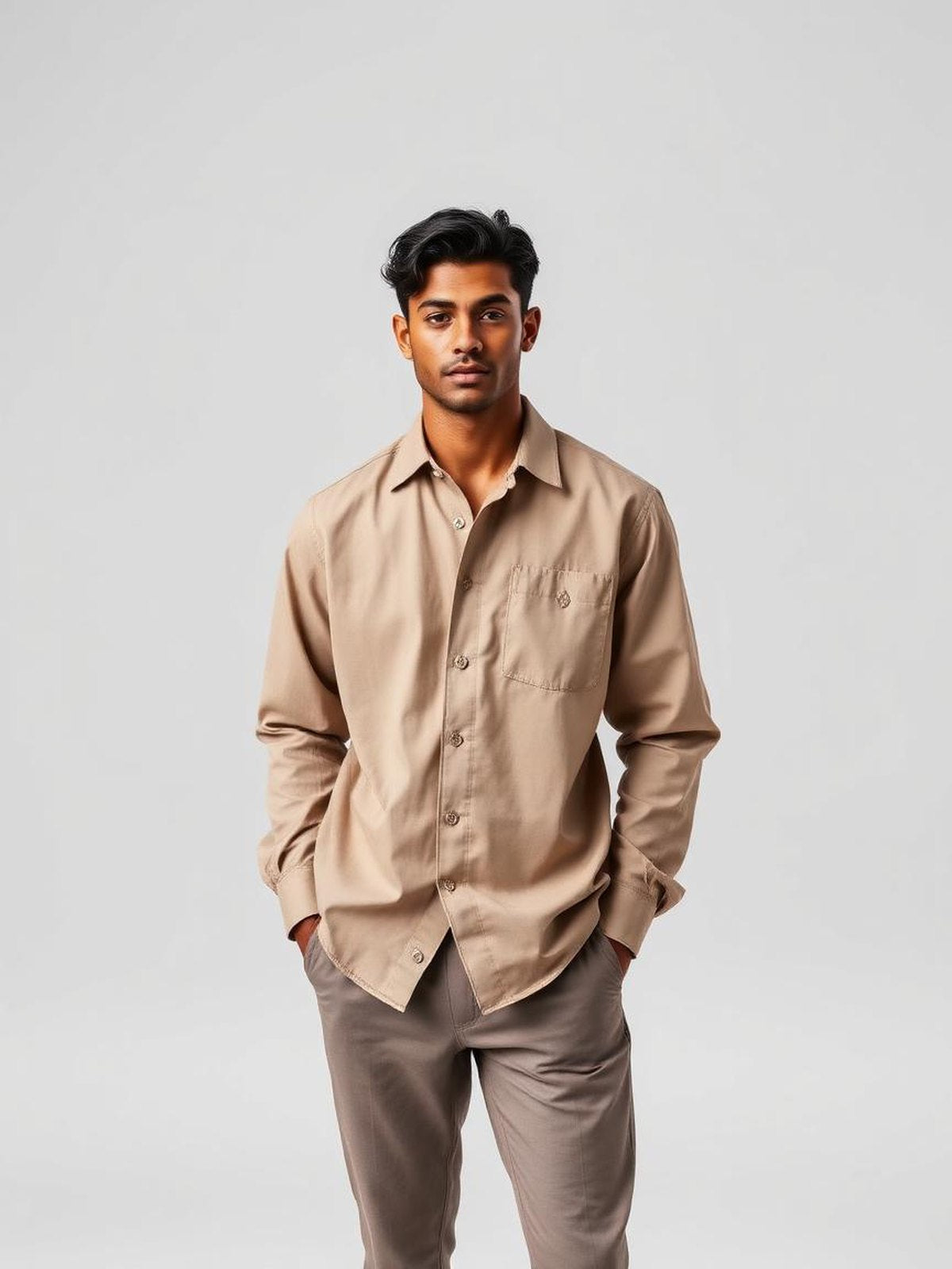 Taupe Twill Overshirt