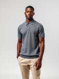 Textured Knit Polo — Grey