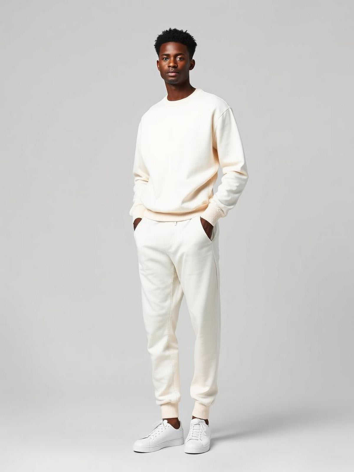 White Fleece Jogger Sweatpants